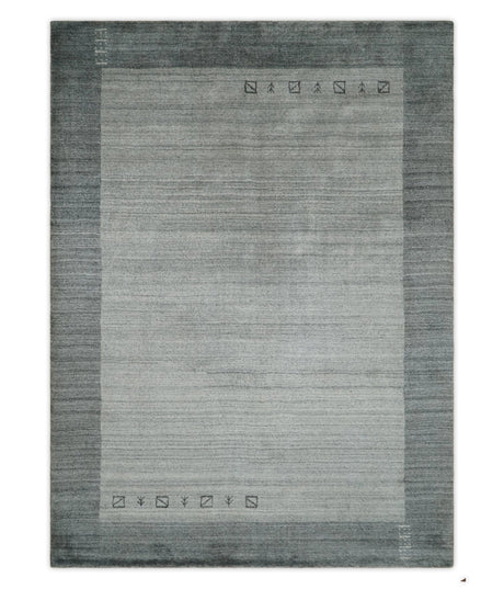 Modern Scandinavian 5x6.5 Gray and Silver Blended Wool Hand Woven Area Rug | HL48