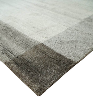 Modern Scandinavian 6x8 Ivory and Silver Wool Hand Woven Area Rug | HL16