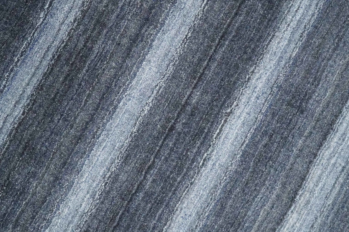 Modern Scandinavian Stripes 5x7 Blue and Silver Wool Hand Woven Area Rug | HL26