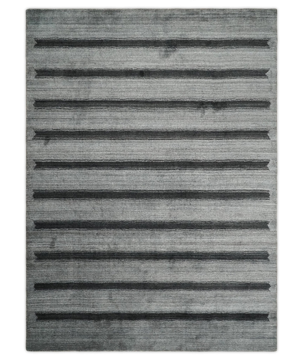 Modern Scandinavian Stripes Style 5x7 Silver and Gray Wool Hand Woven Area Rug | HL11