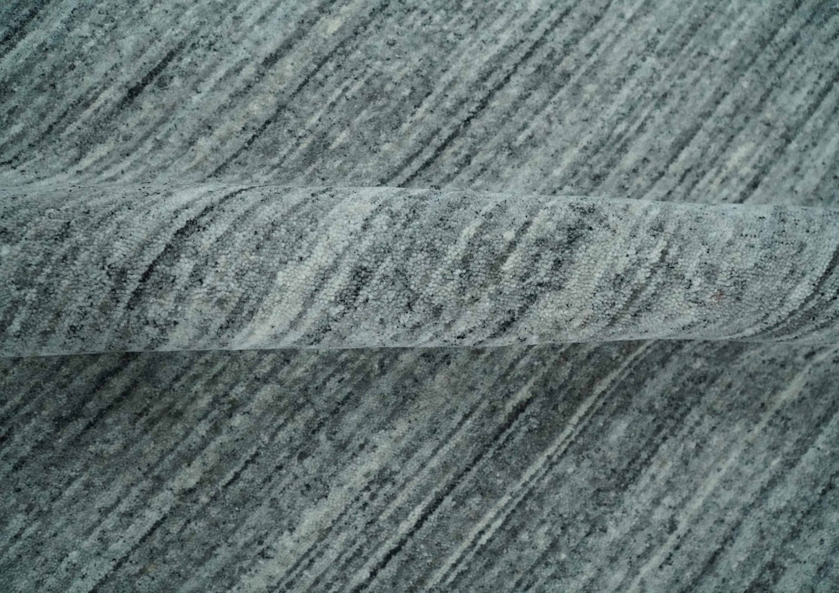 Modern Shaded Solid Handloom Silver, Charcoal and Gray 8x10 Contemporary Wool Area Rug | TRD10283810S