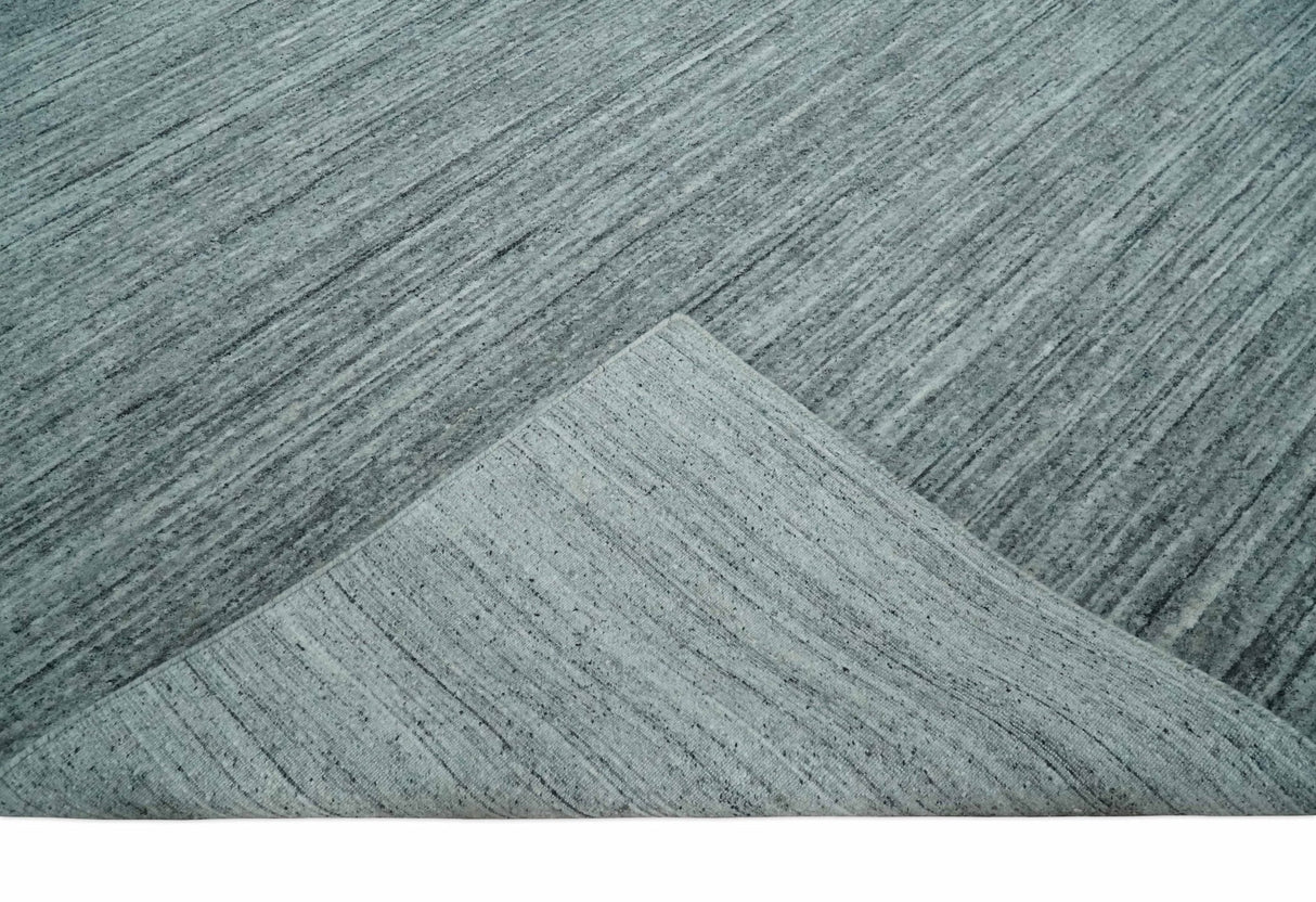 Modern Shaded Solid Handloom Silver, Charcoal and Gray 8x10 Contemporary Wool Area Rug | TRD10283810S