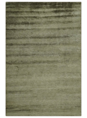 Modern Solid Plain Olive Hand Knotted 6x9 Bamboo Silk area Rug