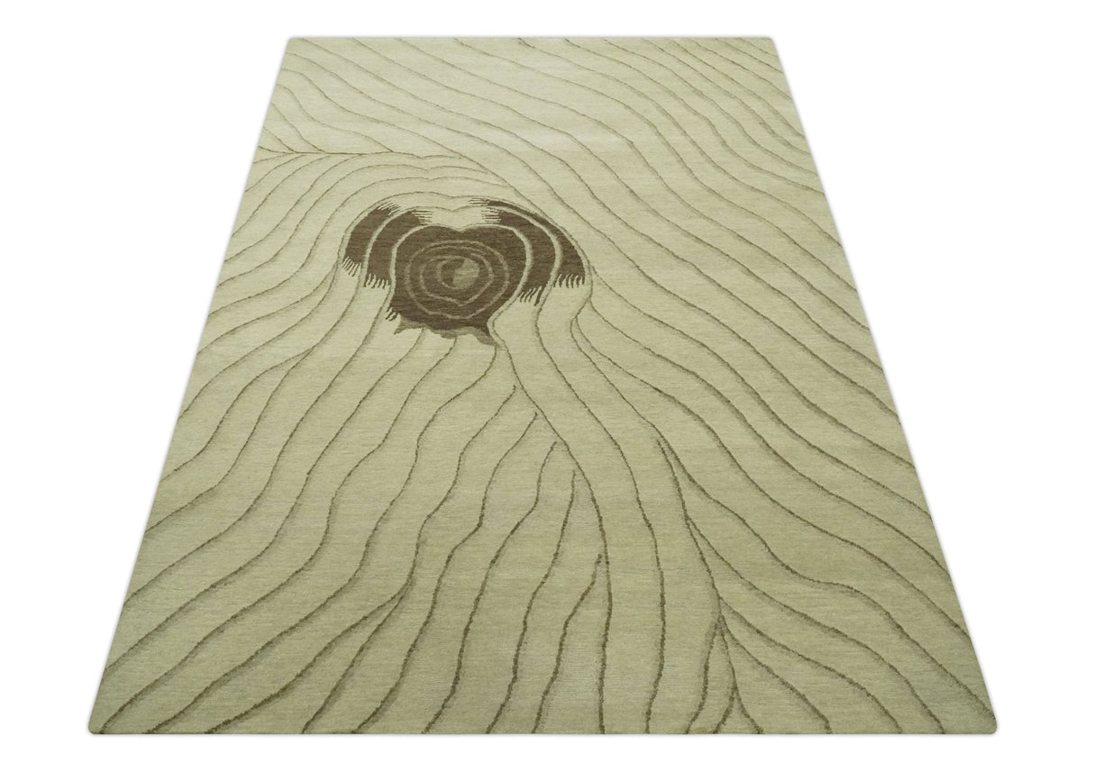 Modern Stripes Design Beige and Brown Hand loom 5.6x8 wool and art Silk Area Rug