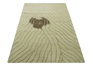 Modern Stripes Design Beige and Brown Hand loom 5.6x8 wool and art Silk Area Rug