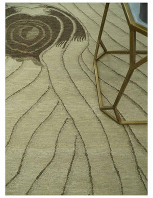 Modern Stripes Design Beige and Brown Hand loom 5.6x8 wool and art Silk Area Rug