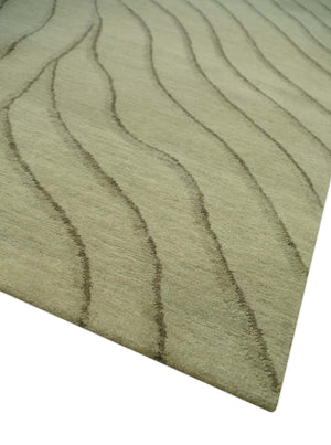 Modern Stripes Design Beige and Brown Hand loom 5.6x8 wool and art Silk Area Rug