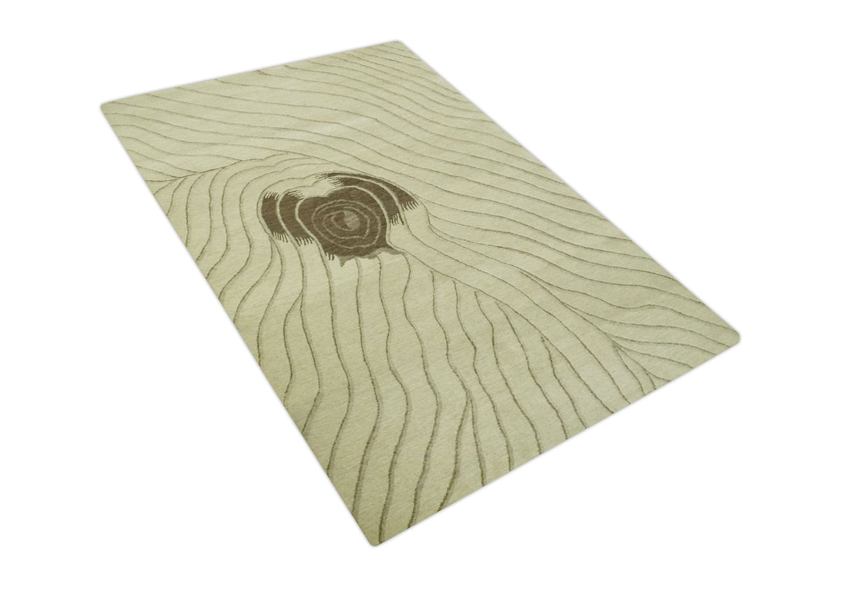 Modern Stripes Design Beige and Brown Hand loom 5.6x8 wool and art Silk Area Rug