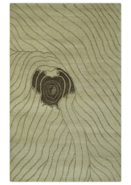 Modern Stripes Design Beige and Brown Hand loom 5.6x8 wool and art Silk Area Rug