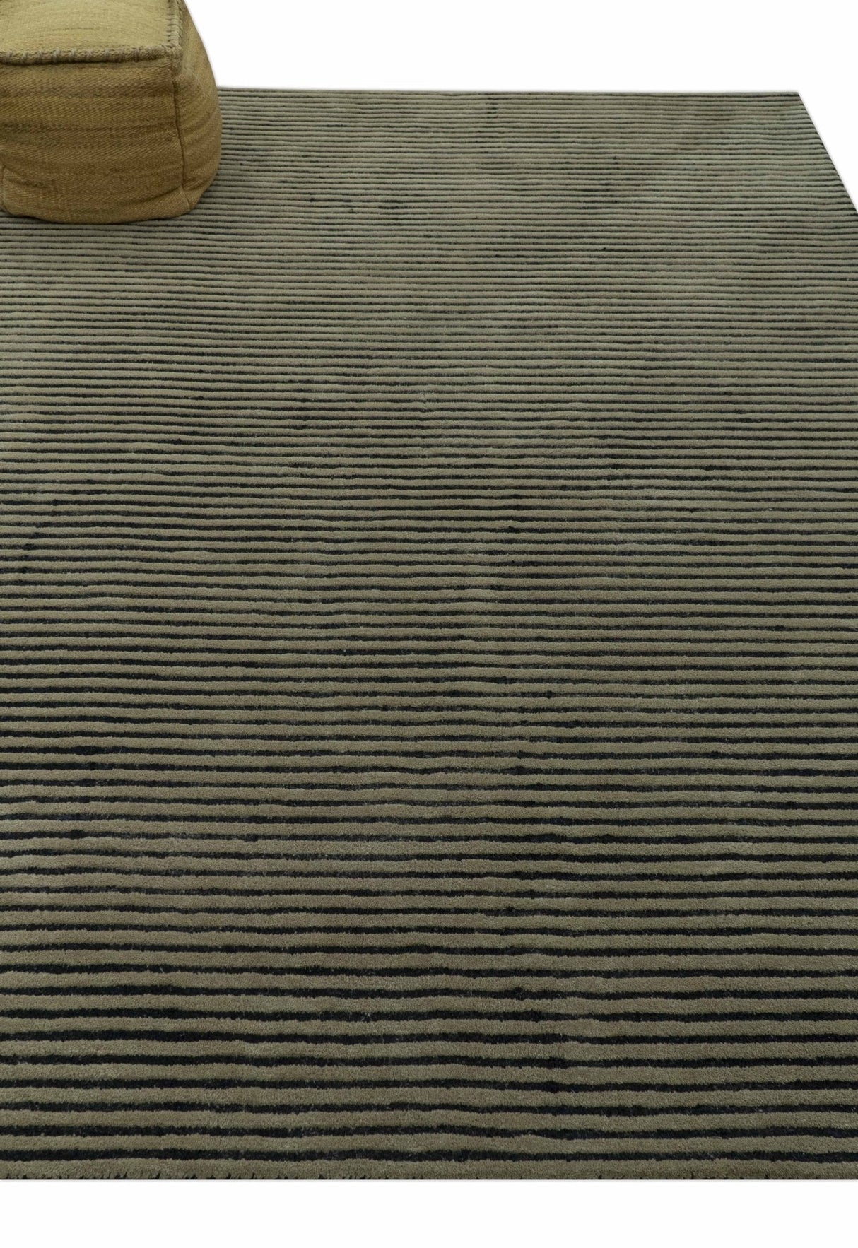 Modern Stripes Design Black And Brown 8x10 Hand Tufted Wool Area Rug