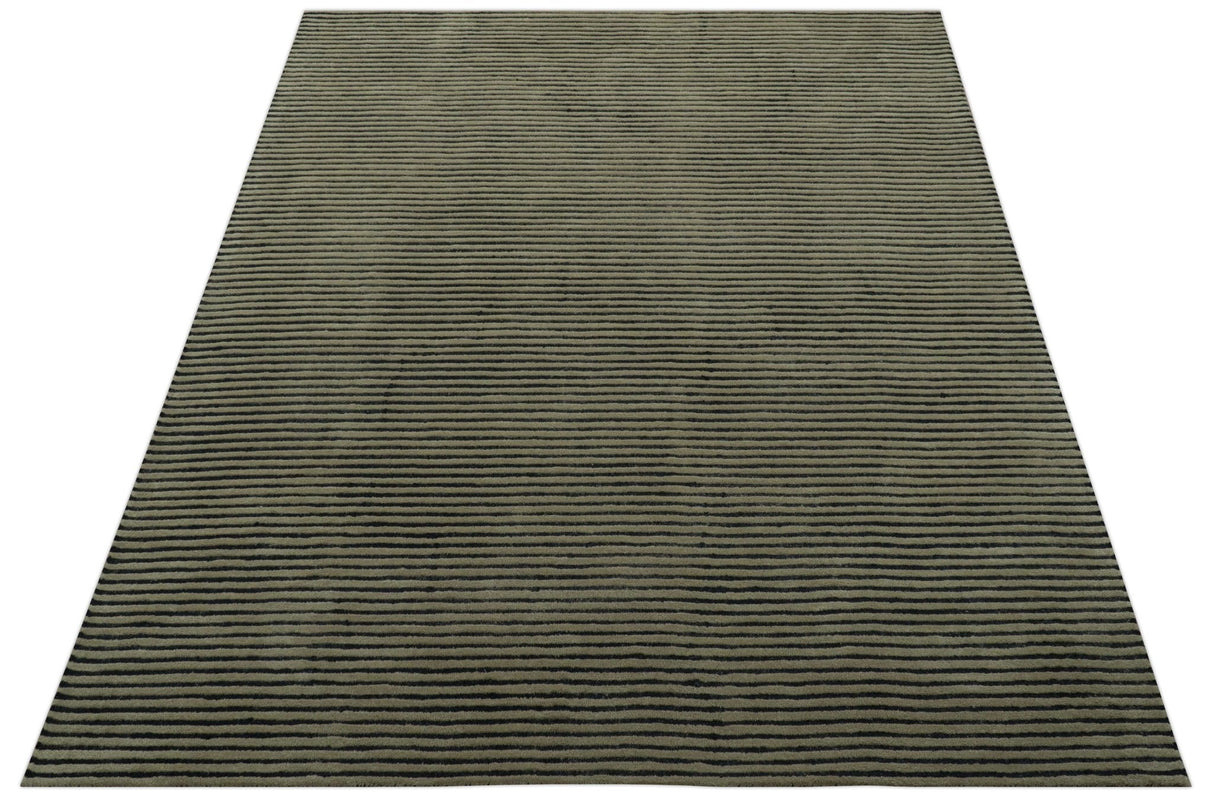 Modern Stripes Design Black And Brown 8x10 Hand Tufted Wool Area Rug