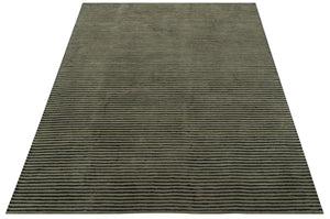Modern Stripes Design Black And Brown 8x10 Hand Tufted Wool Area Rug