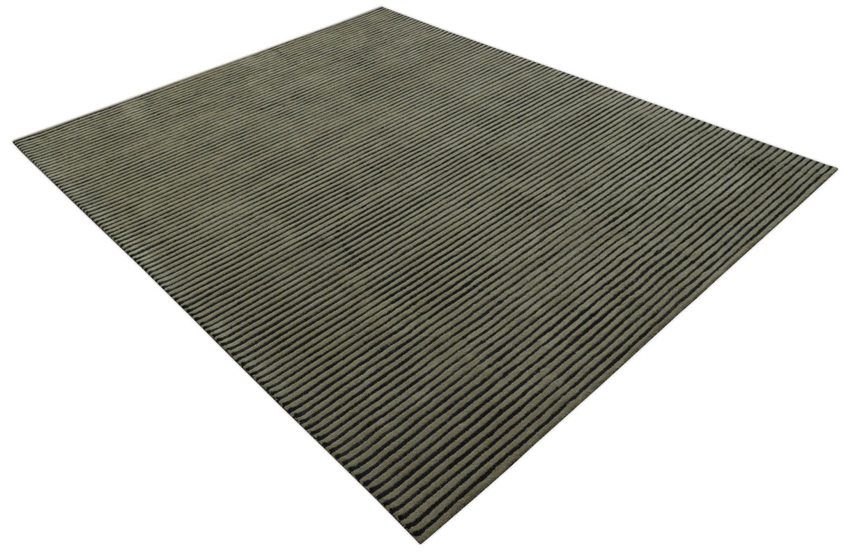 Modern Stripes Design Black And Brown 8x10 Hand Tufted Wool Area Rug