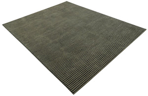 Modern Stripes Design Black And Brown 8x10 Hand Tufted Wool Area Rug