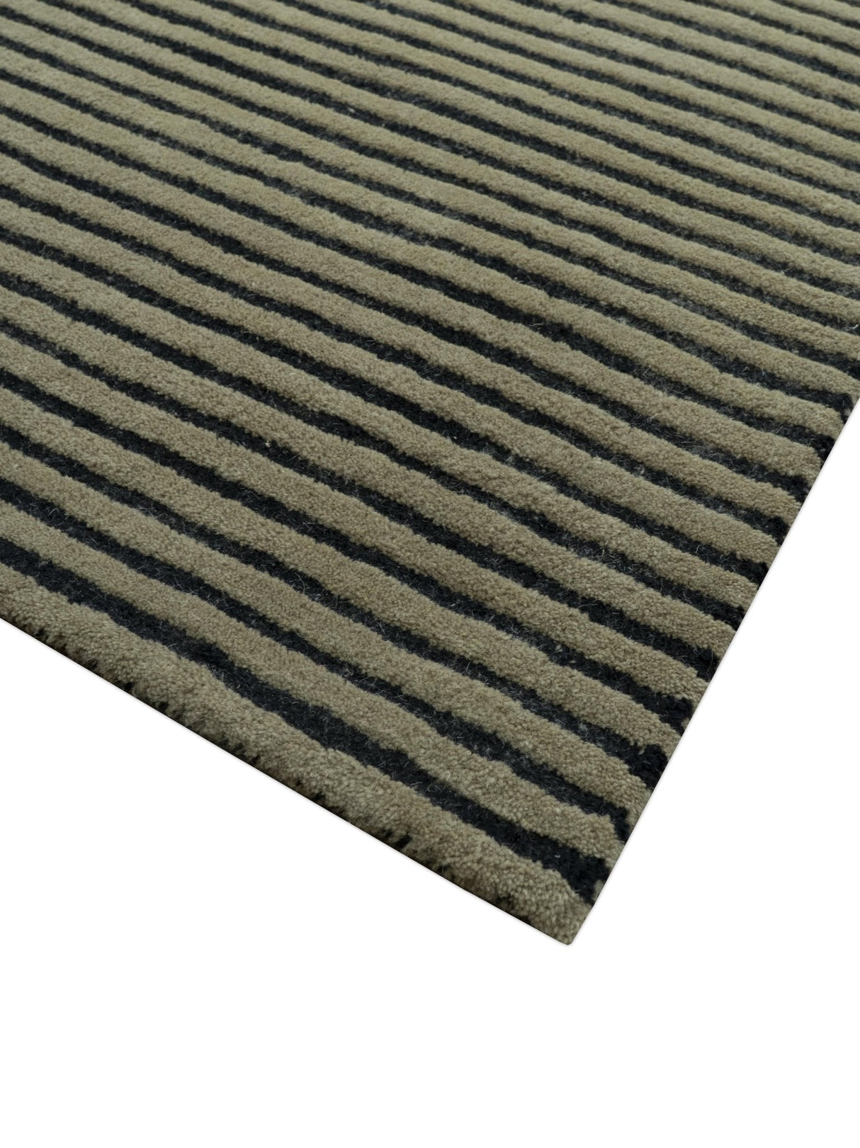 Modern Stripes Design Black And Brown 8x10 Hand Tufted Wool Area Rug