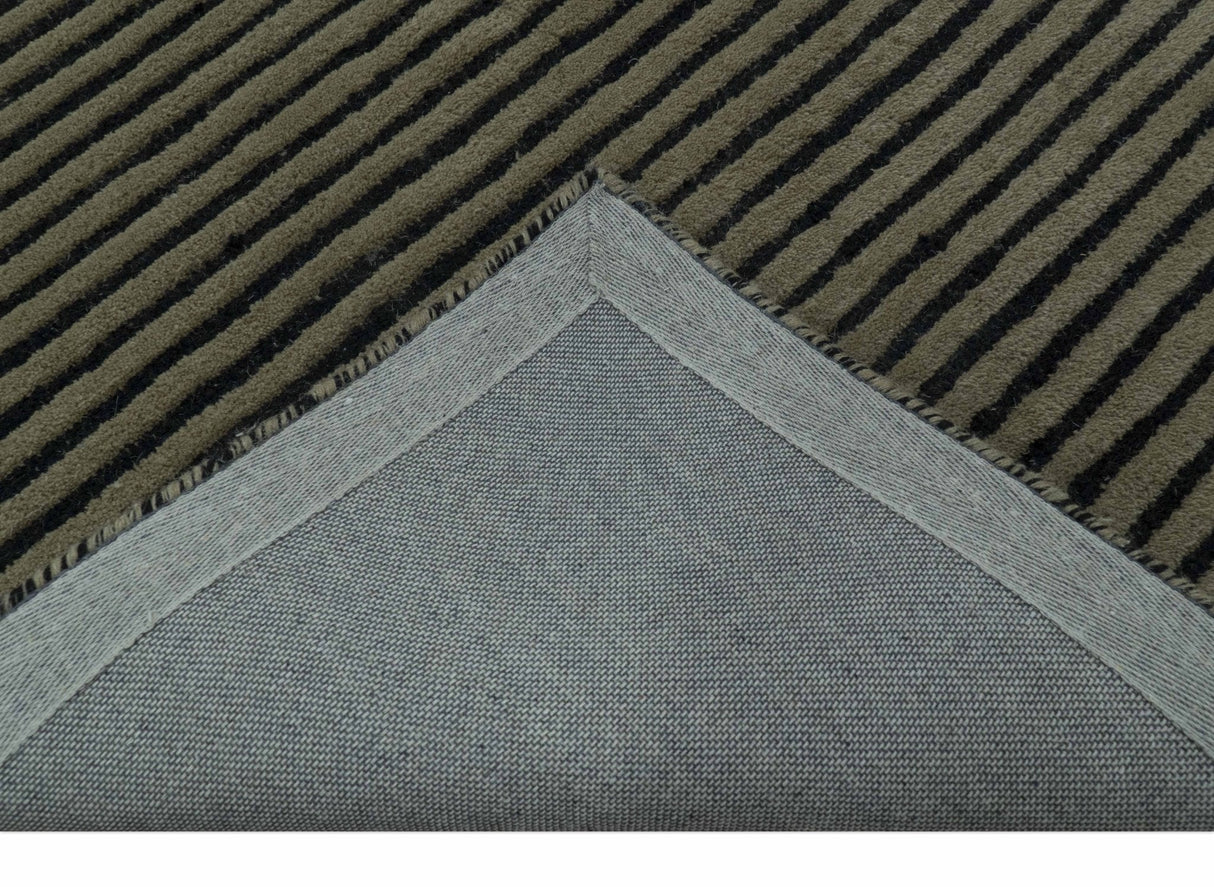 Modern Stripes Design Black And Brown 8x10 Hand Tufted Wool Area Rug