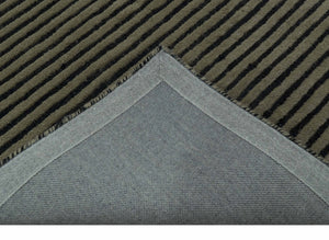 Modern Stripes Design Black And Brown 8x10 Hand Tufted Wool Area Rug