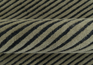 Modern Stripes Design Black And Brown 8x10 Hand Tufted Wool Area Rug