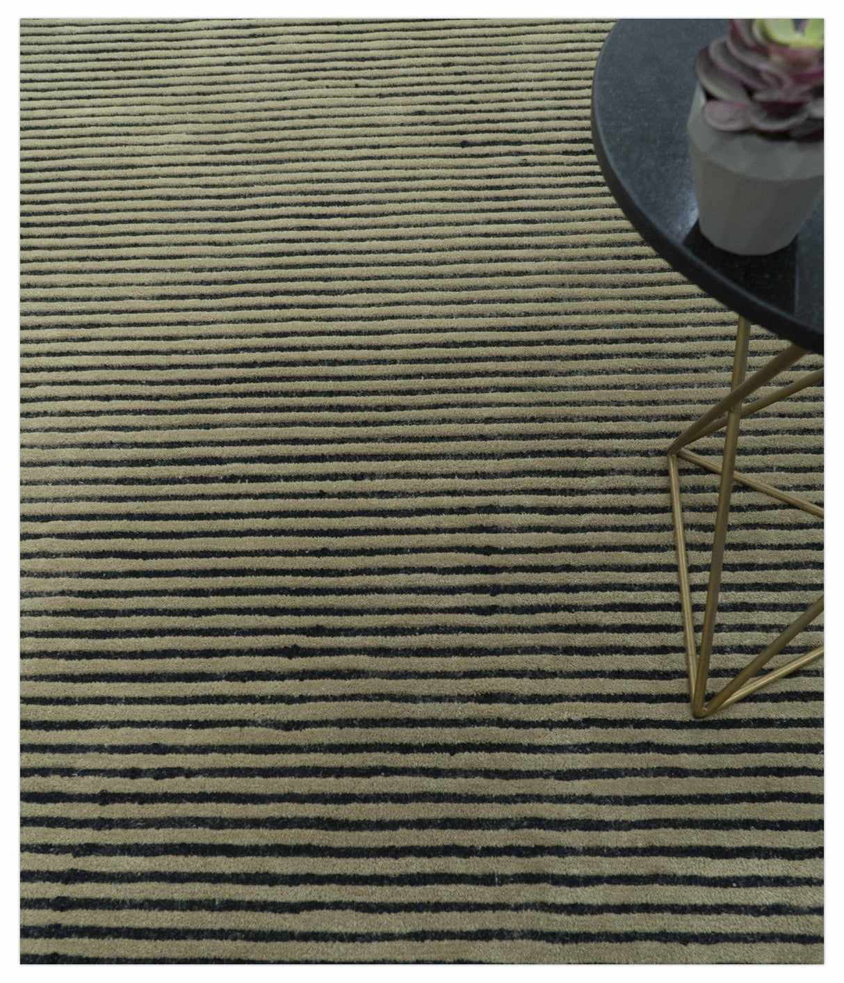 Modern Stripes Design Black And Brown 8x10 Hand Tufted Wool Area Rug