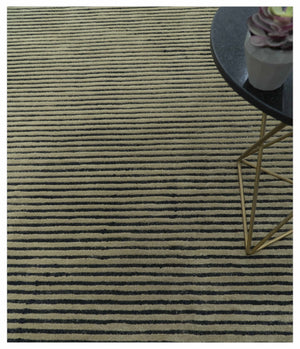 Modern Stripes Design Black And Brown 8x10 Hand Tufted Wool Area Rug
