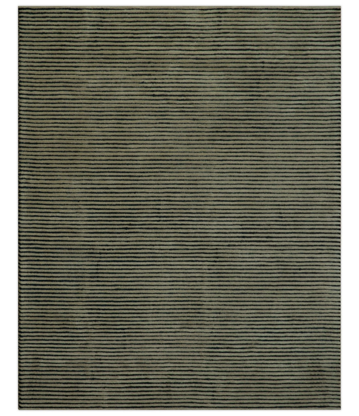 Modern Stripes Design Black And Brown 8x10 Hand Tufted Wool Area Rug
