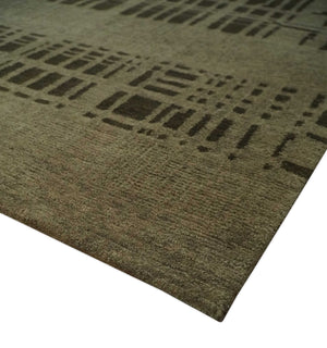 Modern Stripes Design Charcoal and Greenish Brown 6x8 Hand knotted wool area Rug