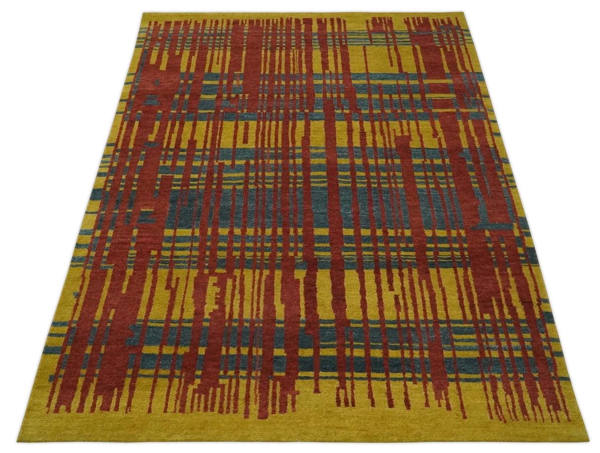 Modern Stripes Design Gold, Charcoal and Brown 5x6.6 Hand loom wool area Rug