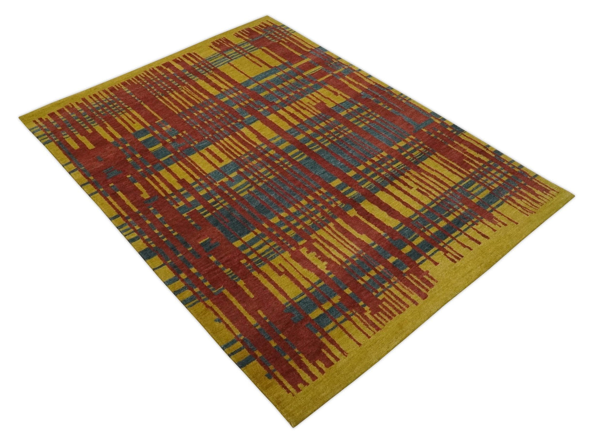 Modern Stripes Design Gold, Charcoal and Brown 5x6.6 Hand loom wool area Rug