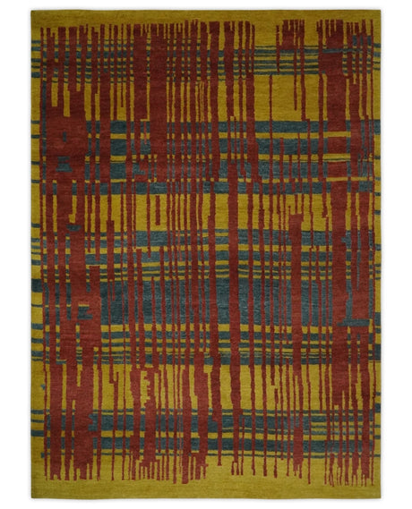 Modern Stripes Design Gold, Charcoal and Brown 5x6.6 Hand loom wool area Rug