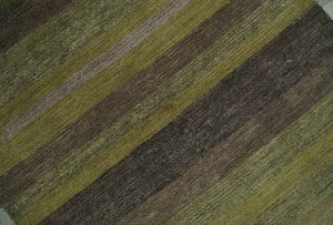 Modern Stripes Design Olive, Charcoal, Ivory and Gray Hand loom 5x7 wool Area Rug