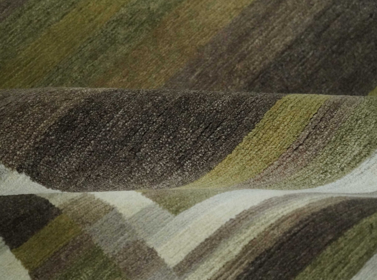 Modern Stripes Design Olive, Charcoal, Ivory and Gray Hand loom 5x7 wool Area Rug
