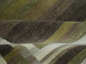 Modern Stripes Design Olive, Charcoal, Ivory and Gray Hand loom 5x7 wool Area Rug