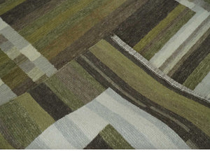 Modern Stripes Design Olive, Charcoal, Ivory and Gray Hand loom 5x7 wool Area Rug