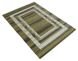 Modern Stripes Design Olive, Charcoal, Ivory and Gray Hand loom 5x7 wool Area Rug