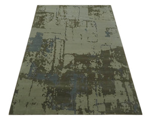 Modern abstract Beige, Olive and Gray 6x9 Hand Knotted Wool and Art Silk Area Rug