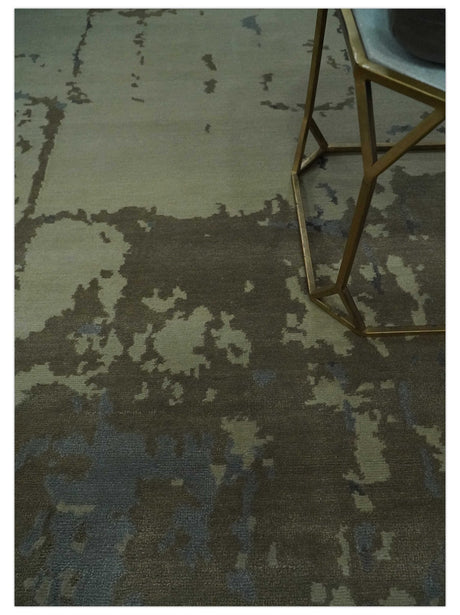 Modern abstract Beige, Olive and Gray 6x9 Hand Knotted Wool and Art Silk Area Rug