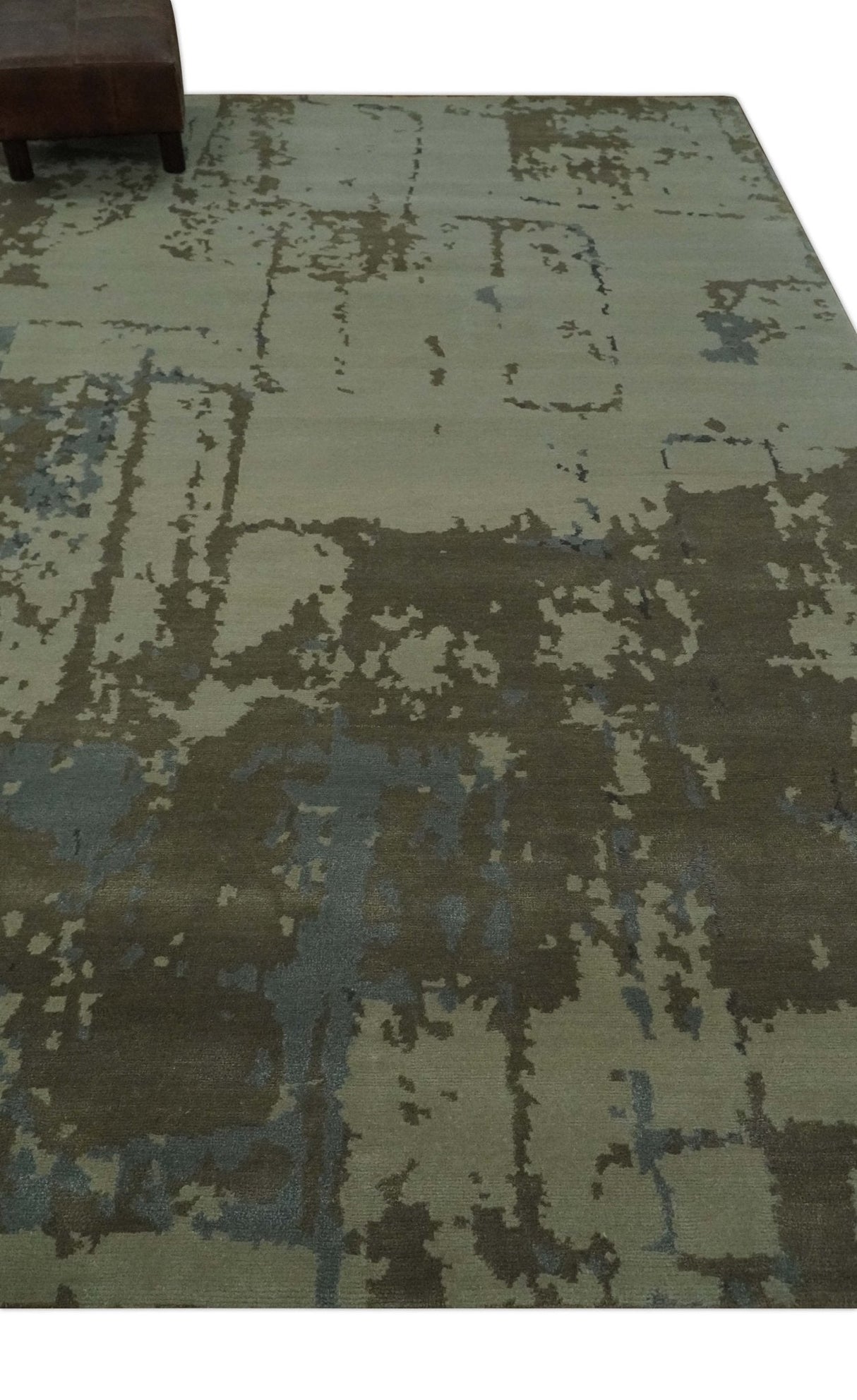Modern abstract Beige, Olive and Gray 6x9 Hand Knotted Wool and Art Silk Area Rug