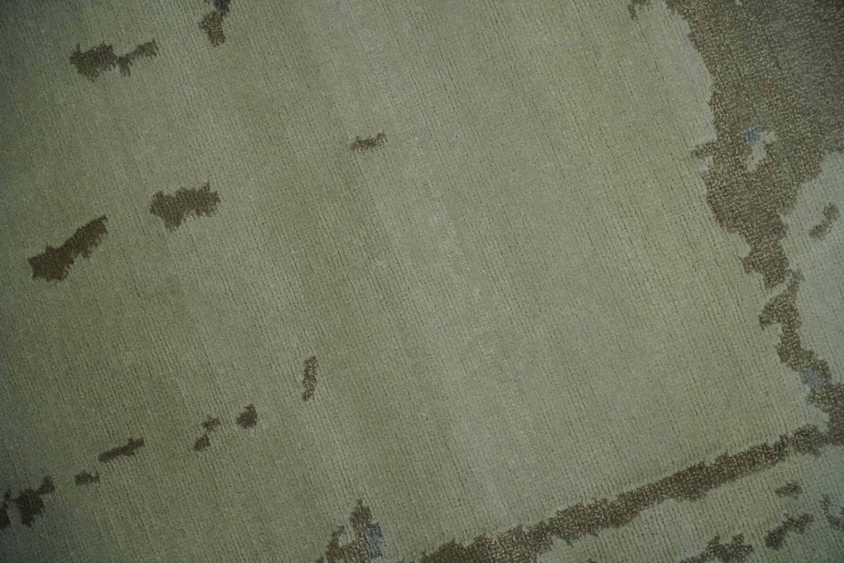 Modern abstract Beige, Olive and Gray 6x9 Hand Knotted Wool and Art Silk Area Rug