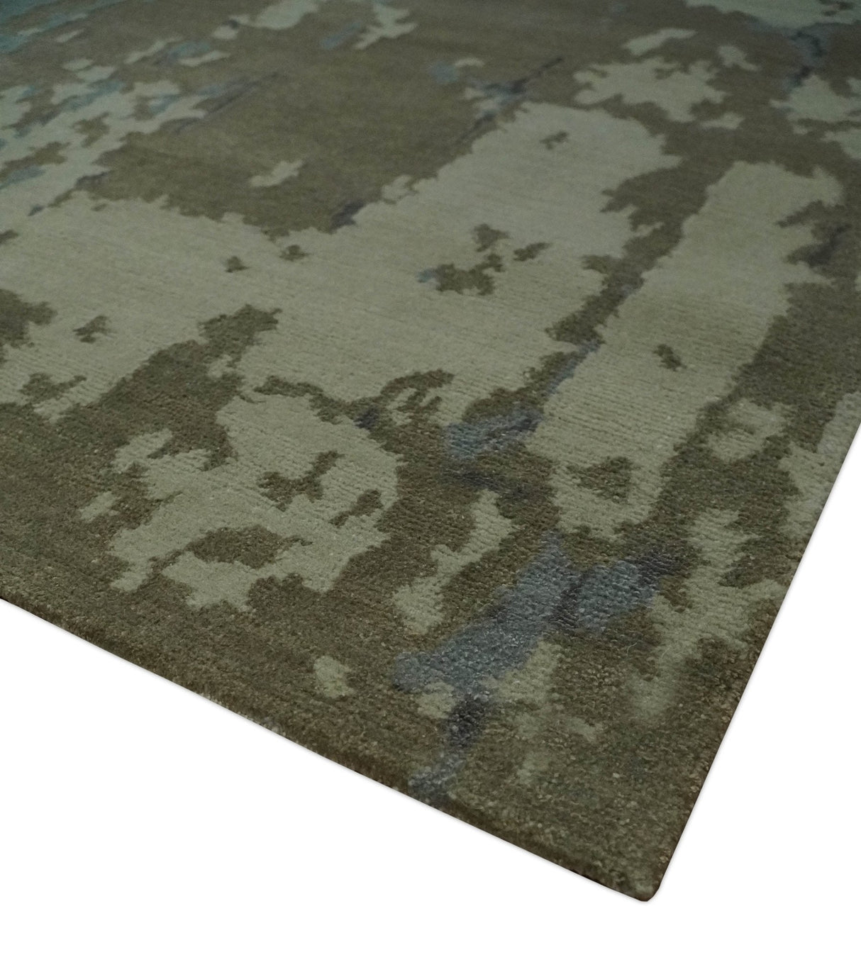 Modern abstract Beige, Olive and Gray 6x9 Hand Knotted Wool and Art Silk Area Rug