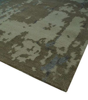 Modern abstract Beige, Olive and Gray 6x9 Hand Knotted Wool and Art Silk Area Rug