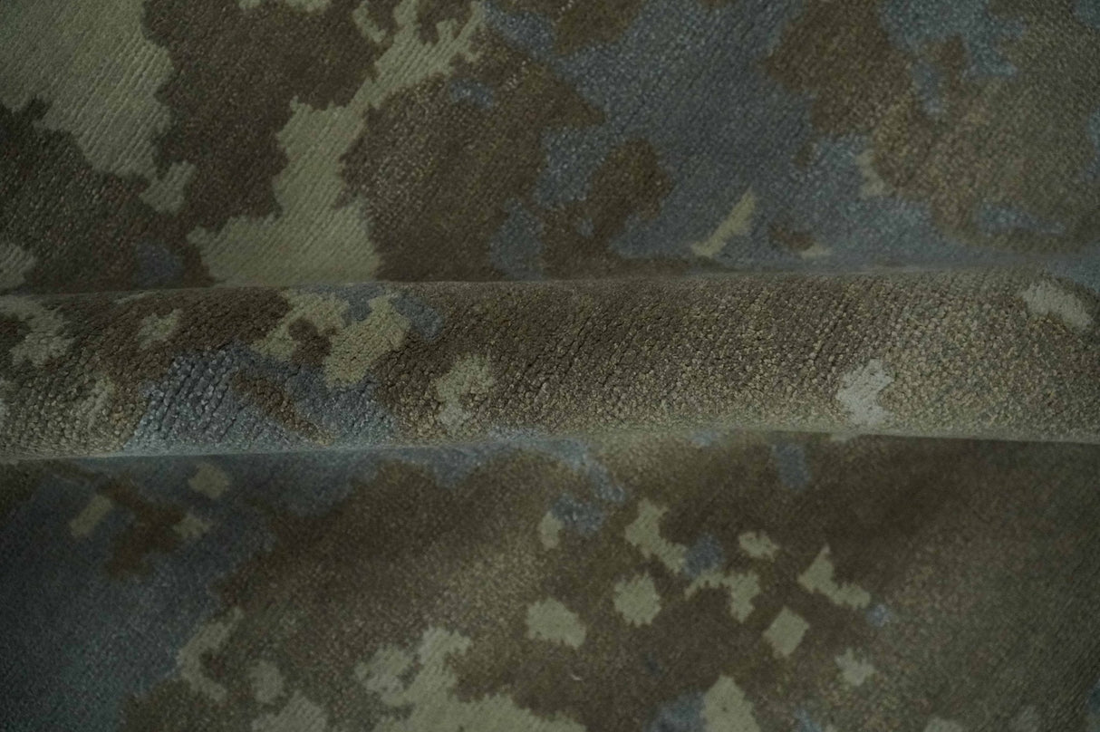 Modern abstract Beige, Olive and Gray 6x9 Hand Knotted Wool and Art Silk Area Rug