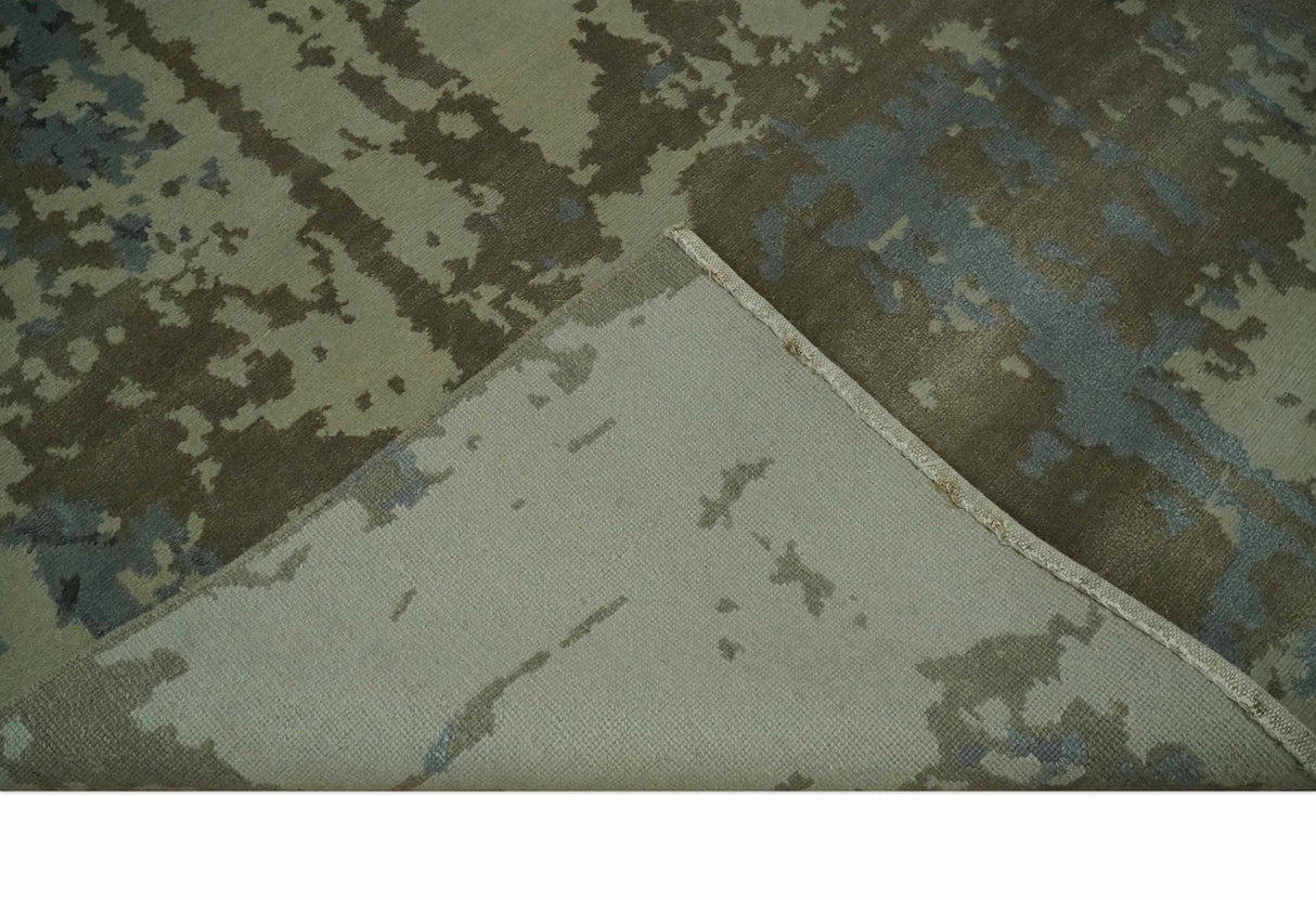 Modern abstract Beige, Olive and Gray 6x9 Hand Knotted Wool and Art Silk Area Rug