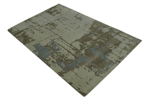 Modern abstract Beige, Olive and Gray 6x9 Hand Knotted Wool and Art Silk Area Rug