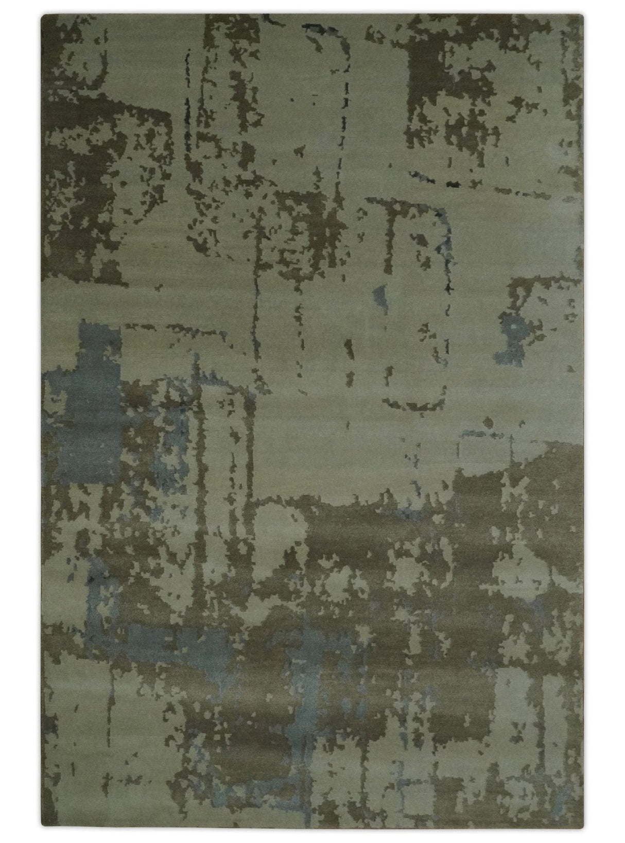 Modern abstract Beige, Olive and Gray 6x9 Hand Knotted Wool and Art Silk Area Rug