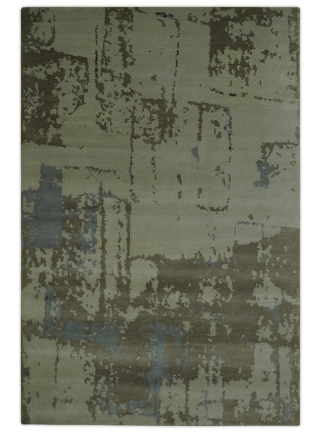 Modern abstract Beige, Olive and Gray 6x9 Hand Knotted Wool and Art Silk Area Rug