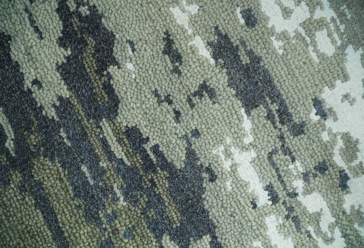 Modern abstract Green, Charcoal, Ivory and silver Hand Knotted 5x8 wool Area Rug