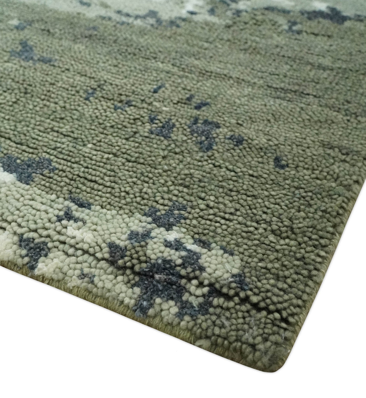Modern abstract Green, Charcoal, Ivory and silver Hand Knotted 5x8 wool Area Rug