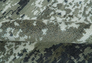 Modern abstract Green, Charcoal, Ivory and silver Hand Knotted 5x8 wool Area Rug