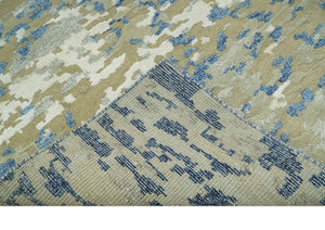 Modern abstract Olive, Ivory, Blue and Silver Hand Knotted 5.6x8 wool Area Rug