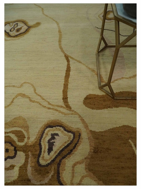 Modern abstract Olive and Brown Hand Knotted 5x8 Wool Area Rug
